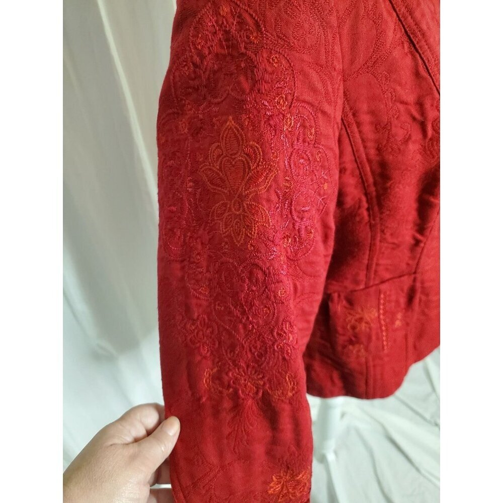 Coldwater Creek Blazer Jacket Womens 10 Red Button Up Lined Embroidered Jacquard - Picture 4 of 16
